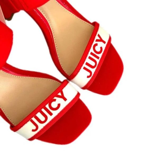 Juicy Couture Glisten Platform Heels Womens 8 Red Ankle Strap Shoes Blook Heel - Picture 7 of 9